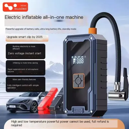 Araç İçin Dijital Göstergeli Akü Takviye Cihazı, Araç Marş Takviye Güç Kaynağı, Şişirme ve Şarj Özellikli Powerbank, Hava Pompası