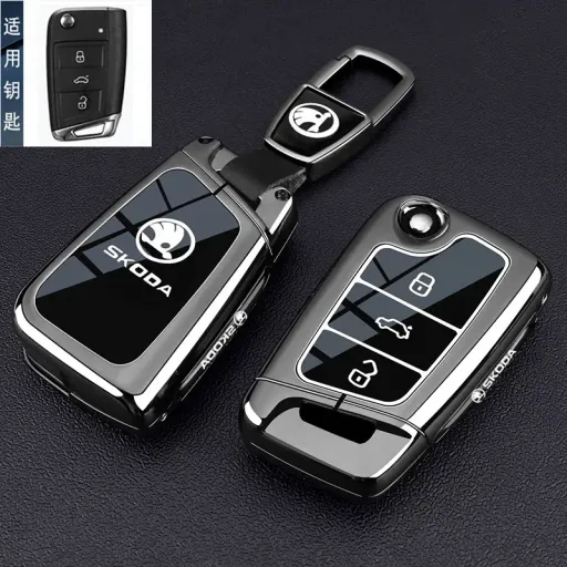 Coque de protection en alliage de zinc pour clé intelligente Škoda | Personnalisation luxueuse anti-chute 360° et résistante à l'usure