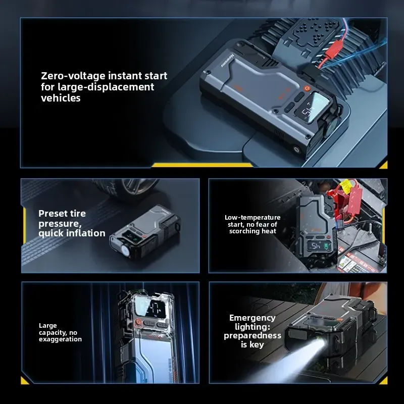 Démarreur portatif avec gonfleur de pneus 1000A crête 12000mAh banque d'alimentation