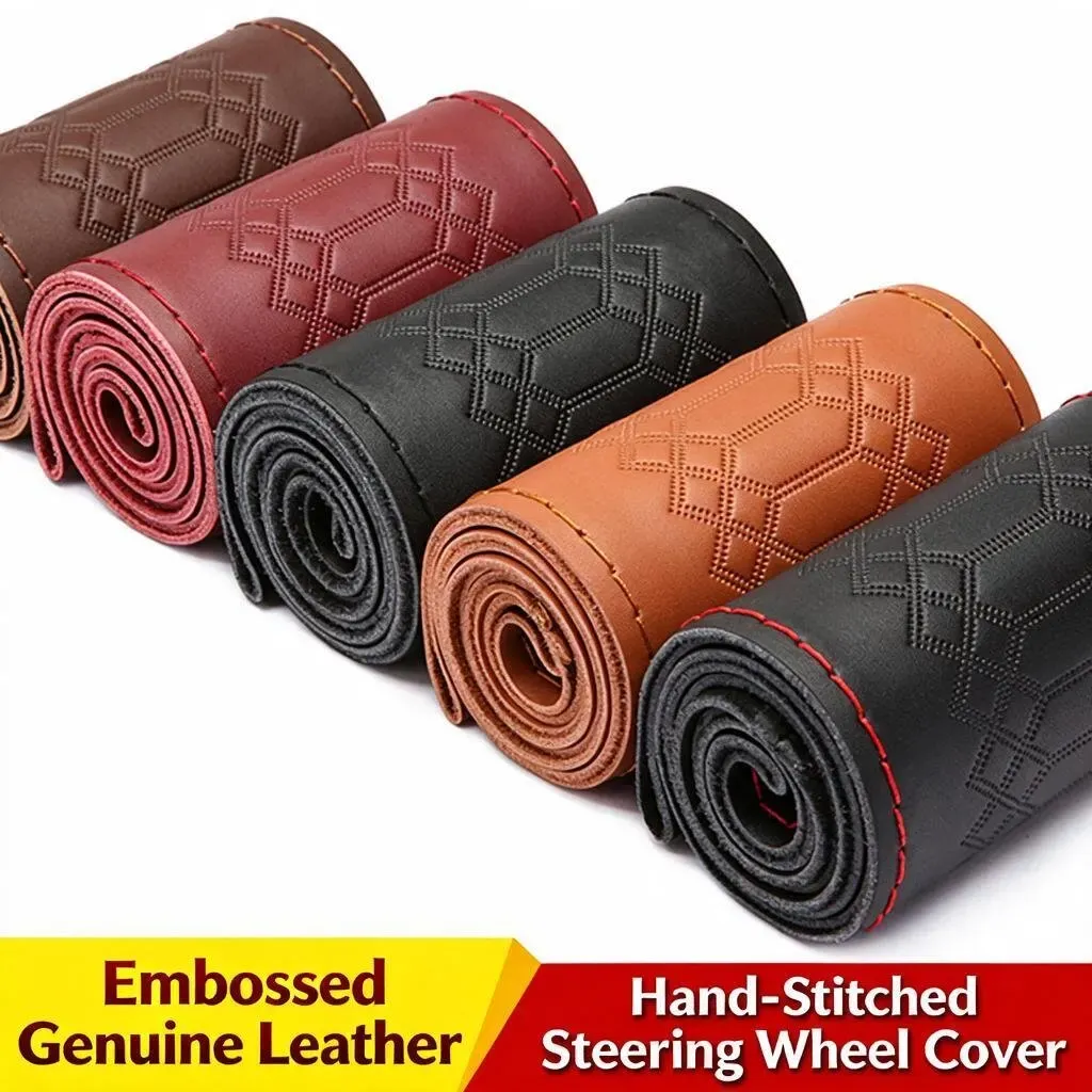 Funda de volant de cuir genuí de 38 cm cosida a mà antilliscant